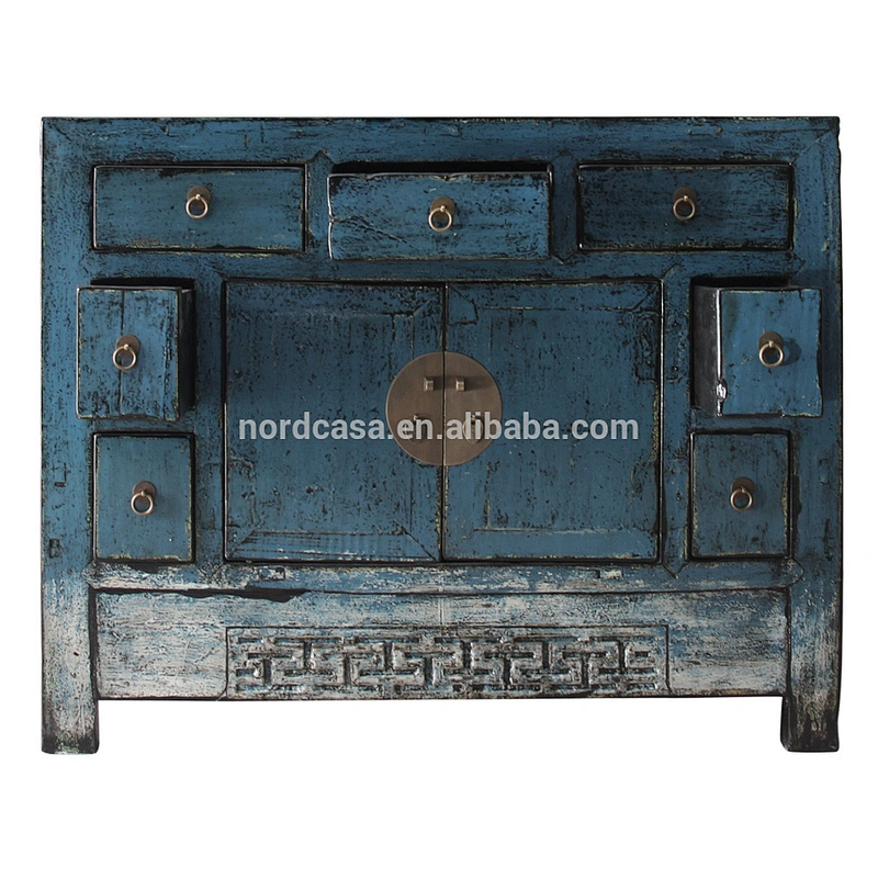 Blue lacquered Living Room Side Cabinet Chinese Painted Corner Cabinets 16050707