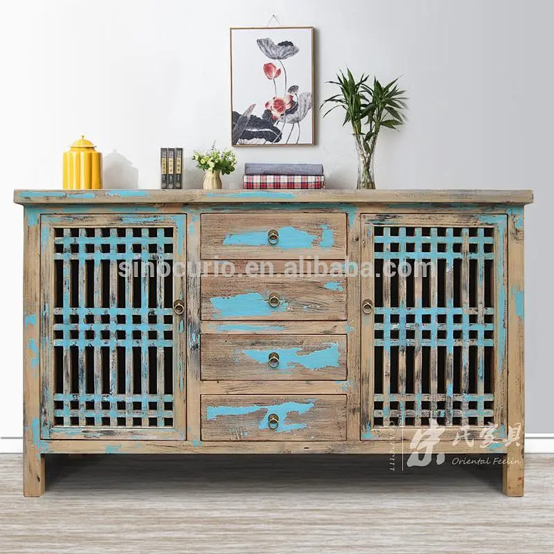 Antique kitchen solid wood cabinets antique reproduction lattice wooden door sideboard cupboard