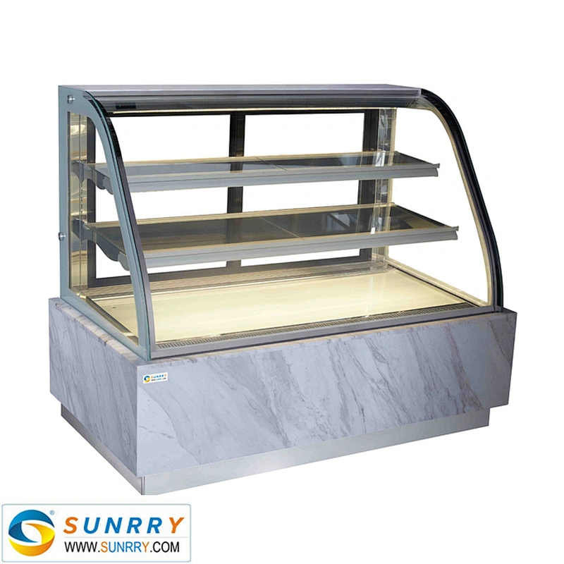 R134a Environmental Protection Upright Refrigerated Floor Type Curved Glass Cake Showcases