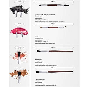 Wood Handle 10pcs Makeup Brush Set Double Ended Lip Brush Eyebrow Brush