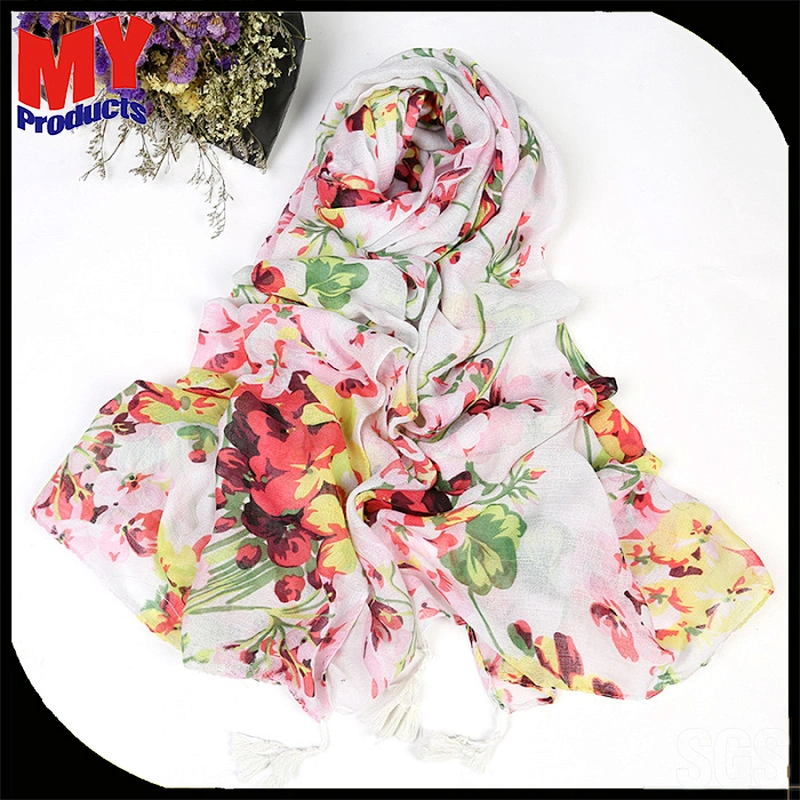 High Quality Cotton Women Flower Scarf Floral Printed