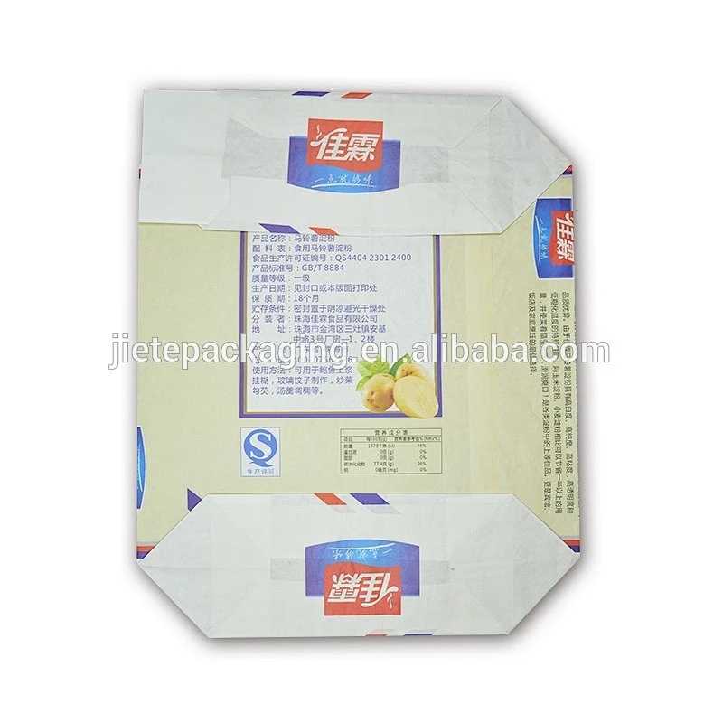 food grade 10kg 15kg 25kg potato starch packing paper bags with valve port for wholesale