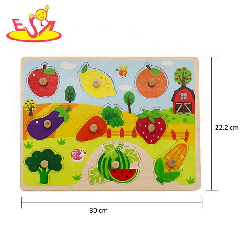 2019 New design baby preschool wooden fruit puzzle game with pegs W14M154
