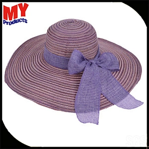 colorful striped floppy dacron hat with Ribbon bow