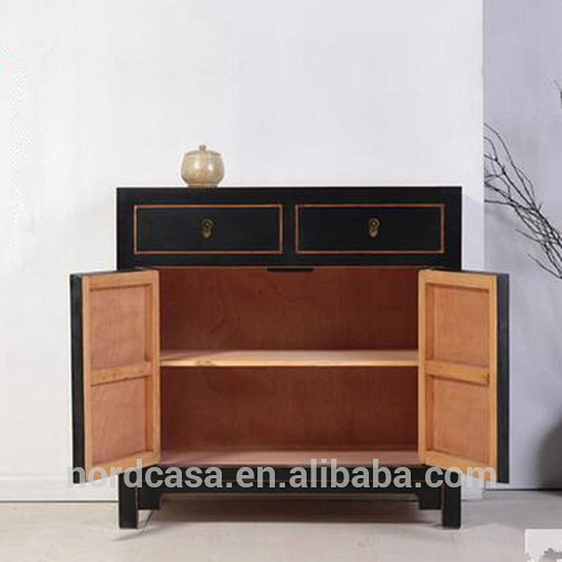 recycle pine wood antique style black chinese sideboard