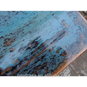 chinese reclaimed wood blue color six drawers side cabinet