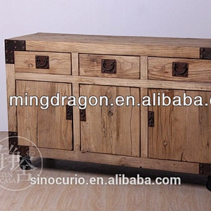 Chinese antique natural reclaimed teak wood iron sideboard cabinet
