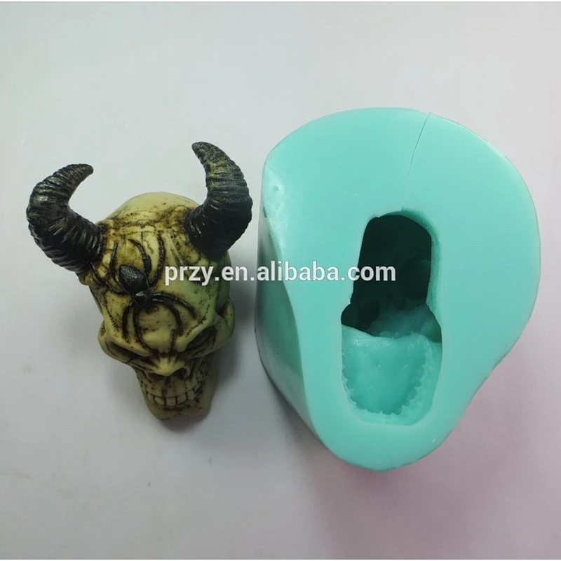 QT0002 3d Sheep Shofar skull with a spider on head silicone molds for concrete Halloween handmade soap mold PRZY