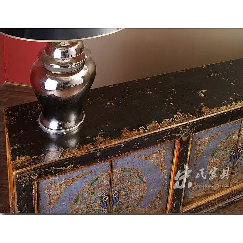 Traditional chinese furniture vintage furniture china antique black and purple furniture distress lacquered three door cabinet