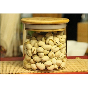 Cheap borosilicate sealed glass jar storage with wood lid for food