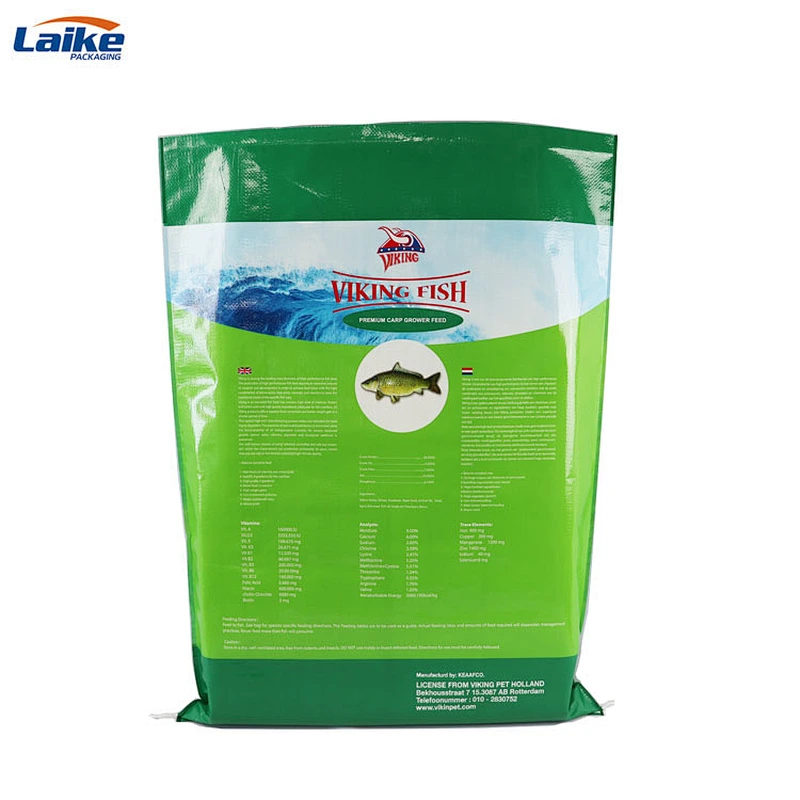 Agricultural woven fish feed bag 20kg, 25kg plastic animal food packaging bag
