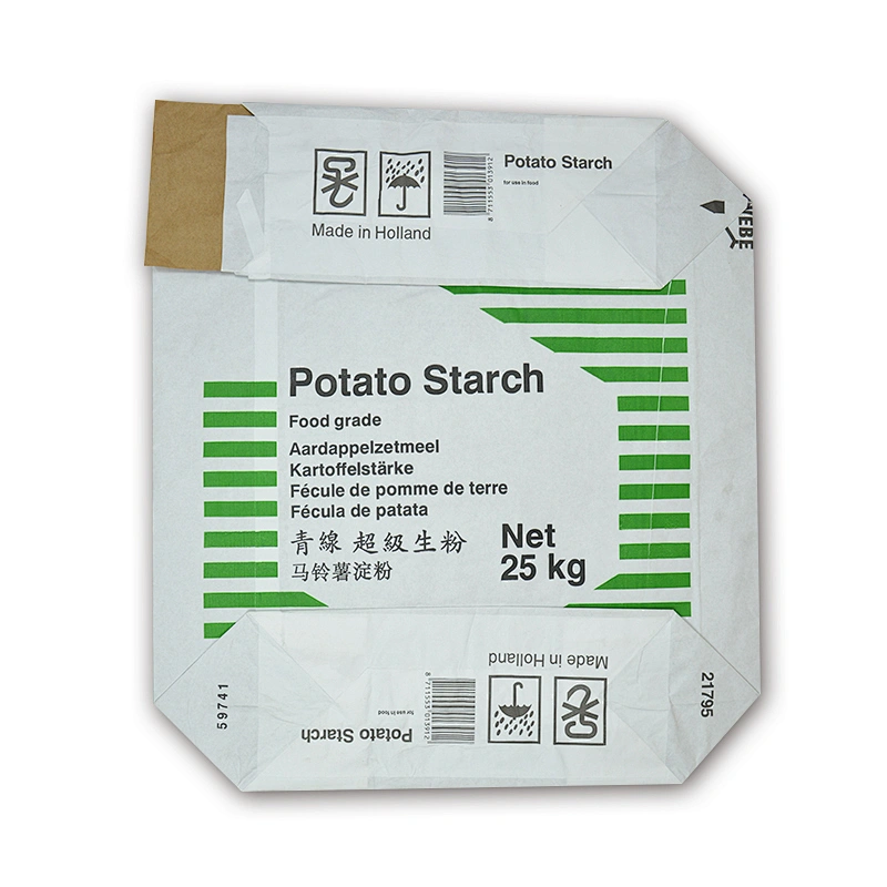kraft paper flour bag for potato starch, corn wheat flour 25kg