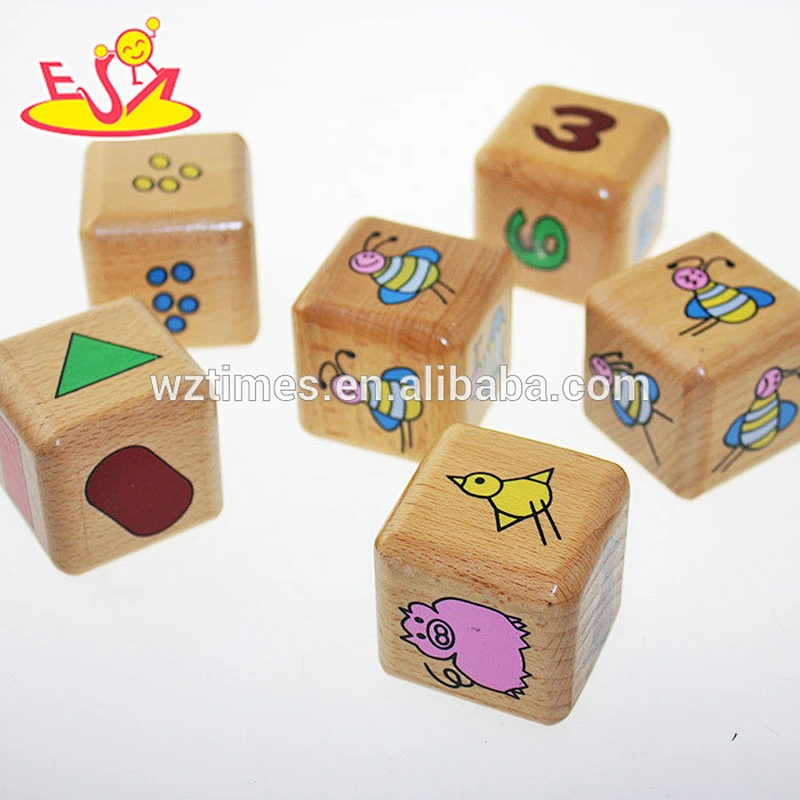 Wholesale animals pattern wooden cube blocks toy funny 3d wooden cube blocks toy W13A063