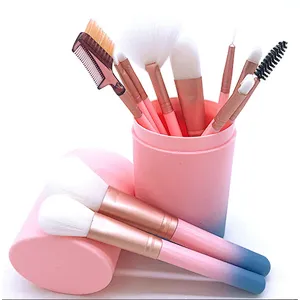 portable Professional Brushes Set nylon Brush 12 Pieces Makeup Brushes with gradual discoloration Barrel