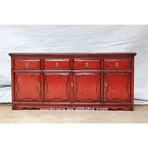 TV cabinet with 4 drawers 4 doors red antique cabinet