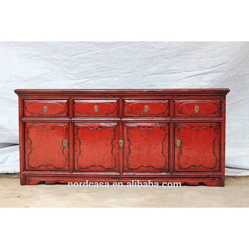 TV cabinet with 4 drawers 4 doors red antique cabinet