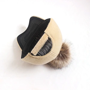 Ladies suede leather embroidery designs fur ball pom pom cap