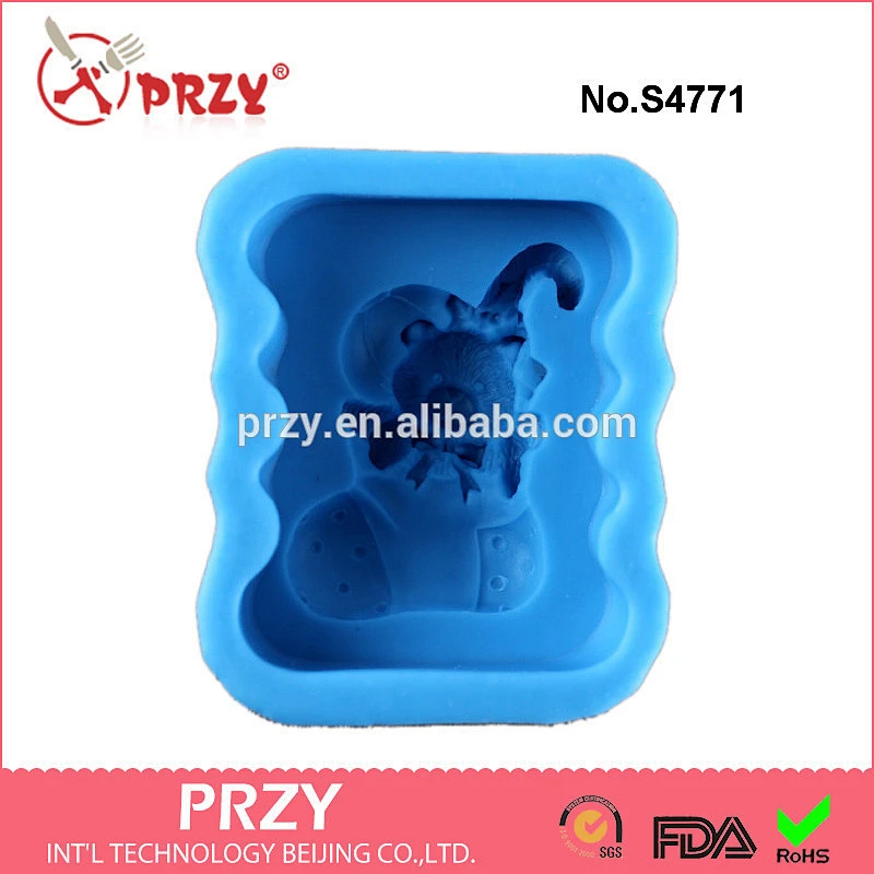 S4771 Silicone DIY Gift Christmas Stocking Socks Shape Cartoon Bear Soap Molds