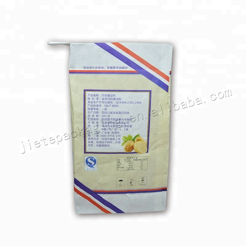 Customized stand up multilayer kraft paper 25kg bread flour packaging bag for starch,bread powder,corn