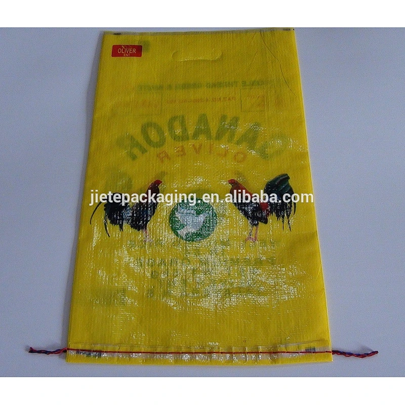 Cheap design printing 10kg pp woven rice bag plastic feed sack with carry handle