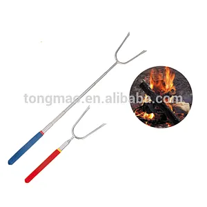 Stretchable Non-slip PVC Handle Stainless Steel Camping BBQ Fork