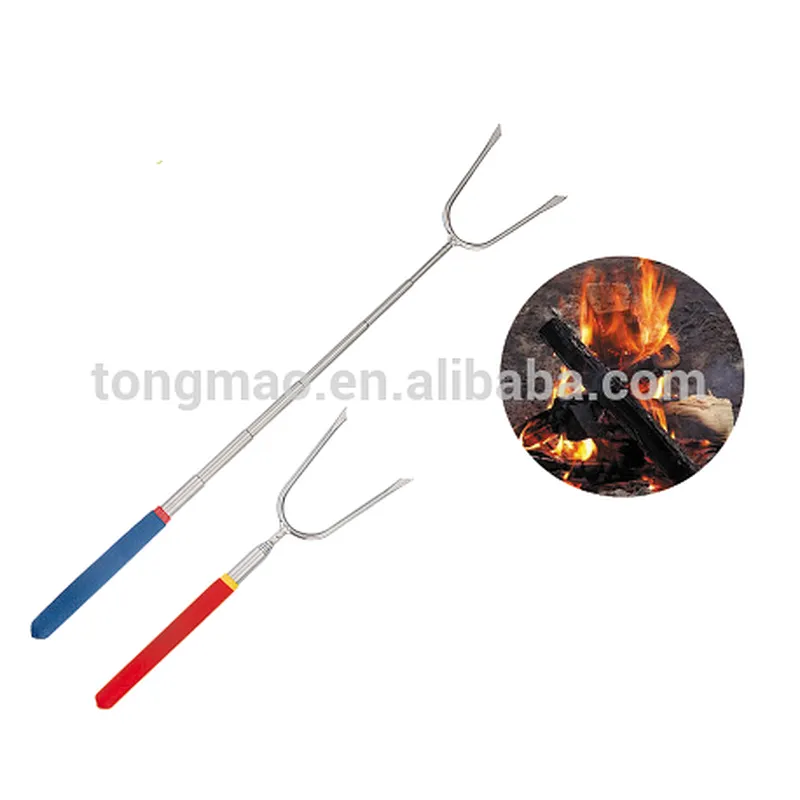 Stretchable Non-slip PVC Handle Stainless Steel Camping BBQ Fork