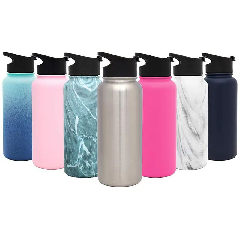 Wholesale Wide Mouth Vacuum Insulated Stainless Steel Powder Coated Sports Water Bottle with Extra Lid