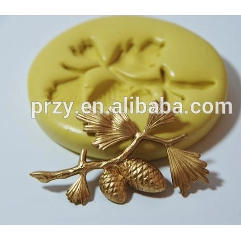 F2660 przy Pine Tree Branch Spray with Pinecones Silicone fondant decorative Rubber Flexible Mold