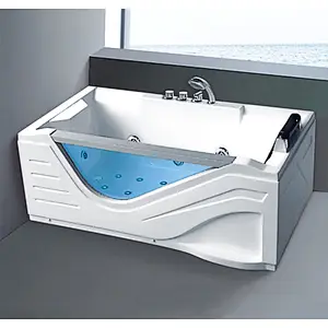 Hot selling one person tempered glass bathtub rectangle massage hot tub