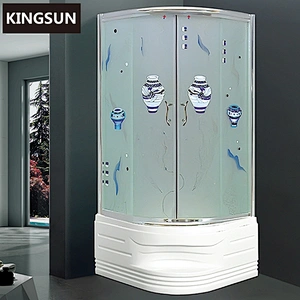 K-7811 Corner Ocean Pattern Indoor Portable Shower Room With Deep Shower Tray
