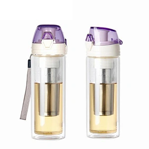 Double Wall Glass Drink Tea Water Bottle With Tea Infuser Wholesale Borosilicate Glass Cup