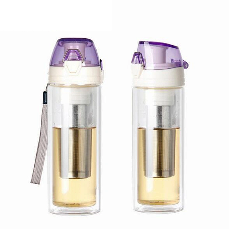 Double Wall Glass Drink Tea Water Bottle With Tea Infuser Wholesale Borosilicate Glass Cup