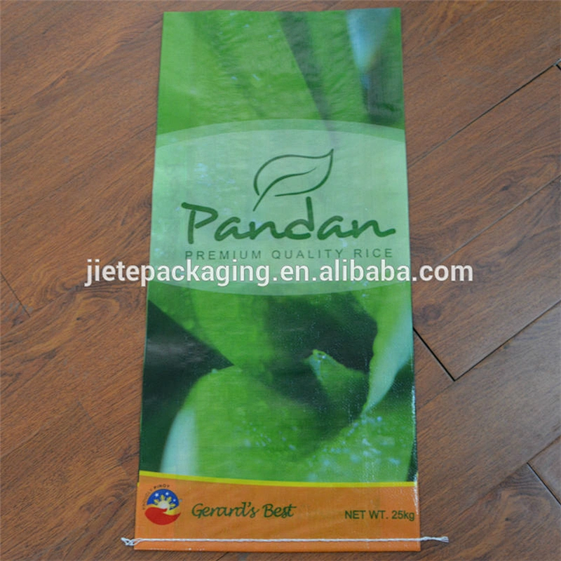 Customized pp rice bag 25kg with logo printing and bopp laminated green