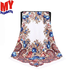Latest big square satin silk scarf shawls stoles custom printed silk tudung