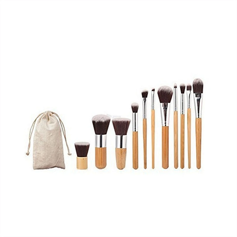 Wooden 11pcs Cosmetic Makeup Brush Set Wit Canvas Makeup Bag