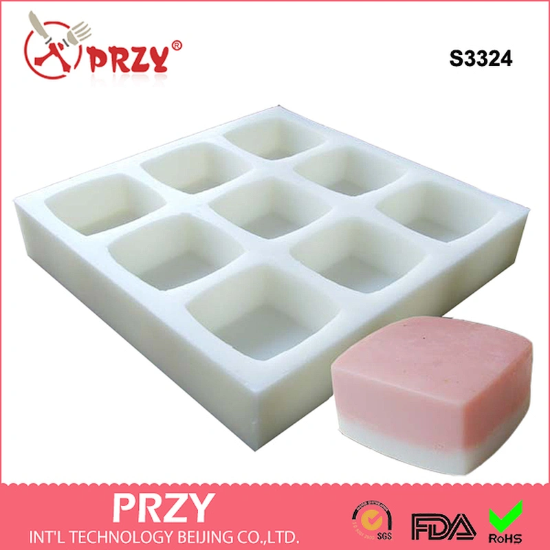 S3324 PRZY wholesale 9 cavity square shape handmade soap mould square silicone soap molds