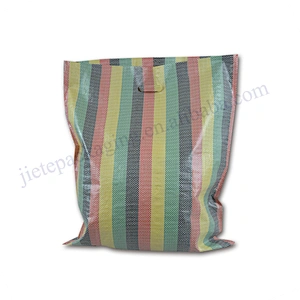 Colorstripe pp woven shopping bag export Dubai,Africa with D cut handle
