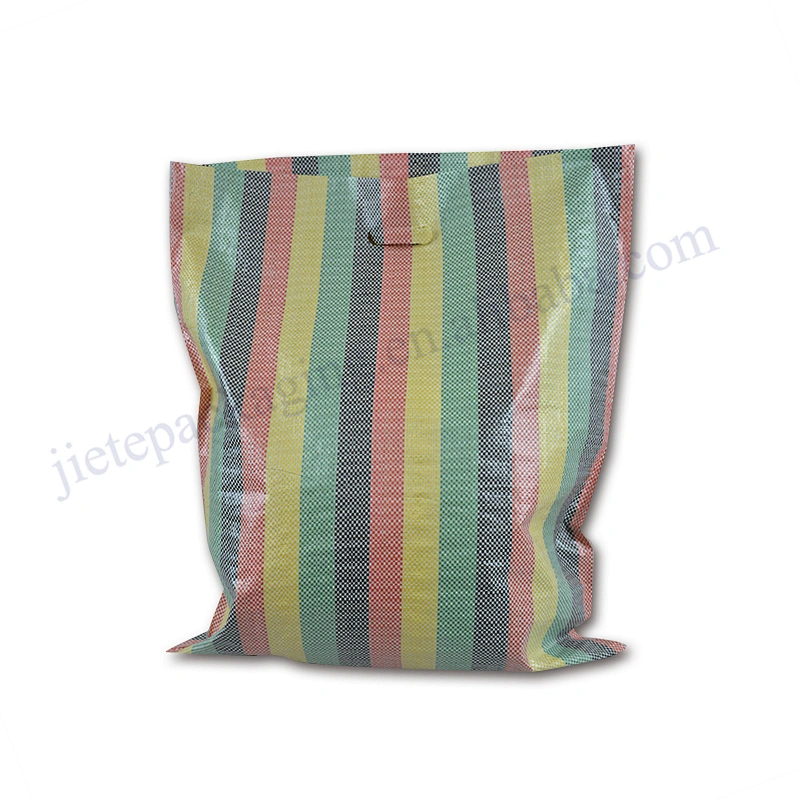 Colorstripe pp woven shopping bag export Dubai,Africa with D cut handle