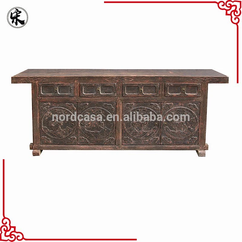 chinese antique 2 door carved cabinet in Pine wood