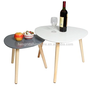 solid oak wood functional coffee table 2 set with White and grey MDF top