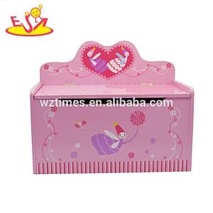 Wholesale pretty bedroom furnitures pink wooden storage box chair for baby W08C008