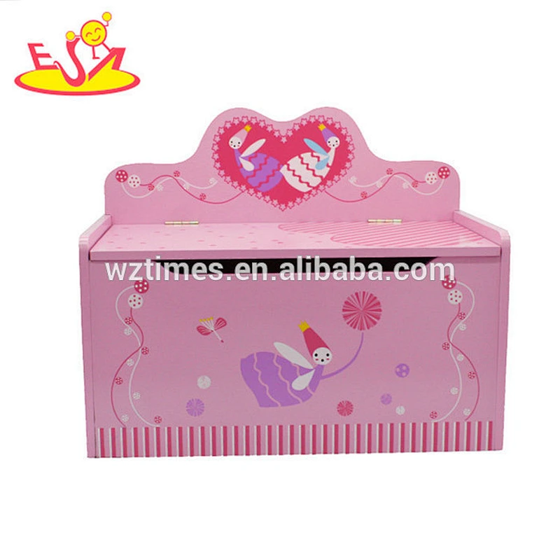 Wholesale pretty bedroom furnitures pink wooden storage box chair for baby W08C008