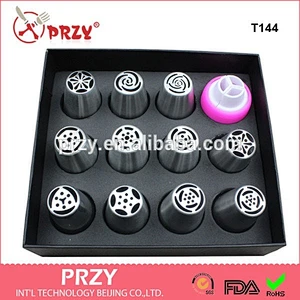 T144 Amazon hot sell 12 pcs stainless steel cake decorating tip icing nozzle set