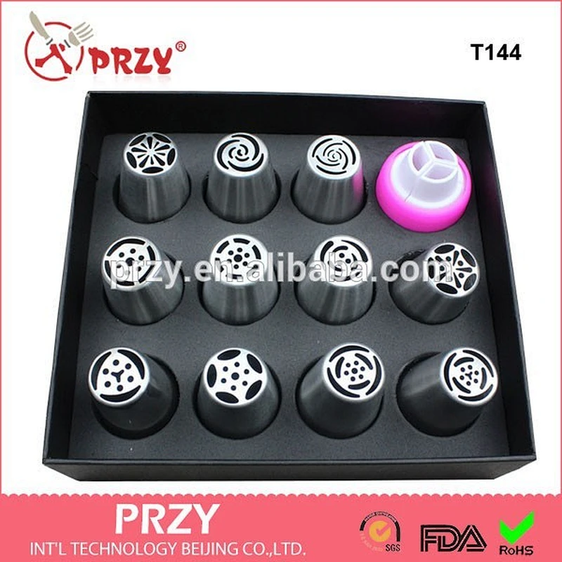 T144 Amazon hot sell 12 pcs stainless steel cake decorating tip icing nozzle set