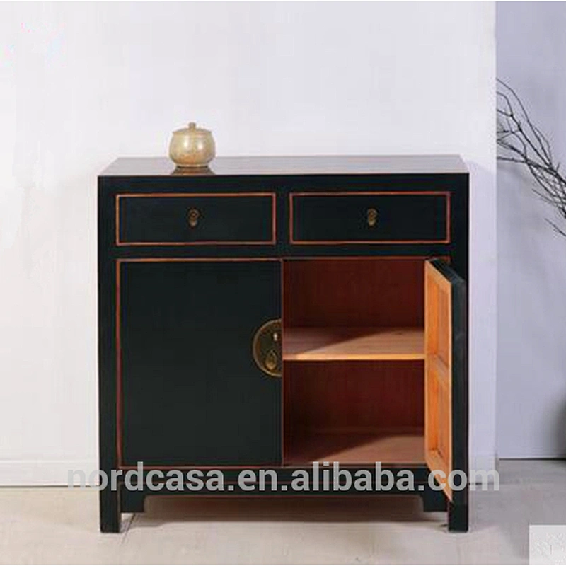 recycle pine wood antique style black chinese sideboard