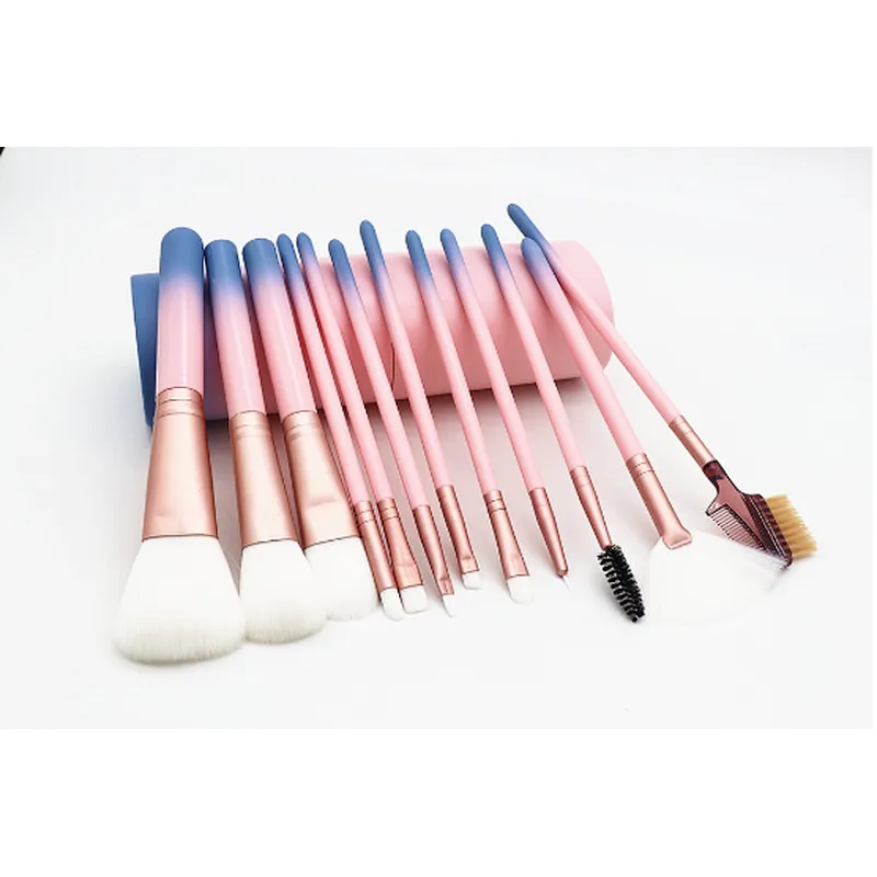 portable Professional Brushes Set nylon Brush 12 Pieces Makeup Brushes with gradual discoloration Barrel