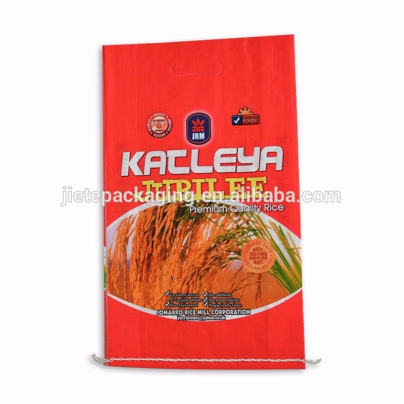 handle hole punch for 5kg rice, corn, wheat PP woven bag with colorful printing