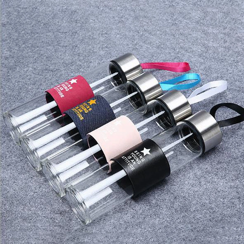 Factory Direct Wholesale Glass Bottle Water Glass Cup with Infuser 450ml Double Wall Glass Mug for Office Home Use