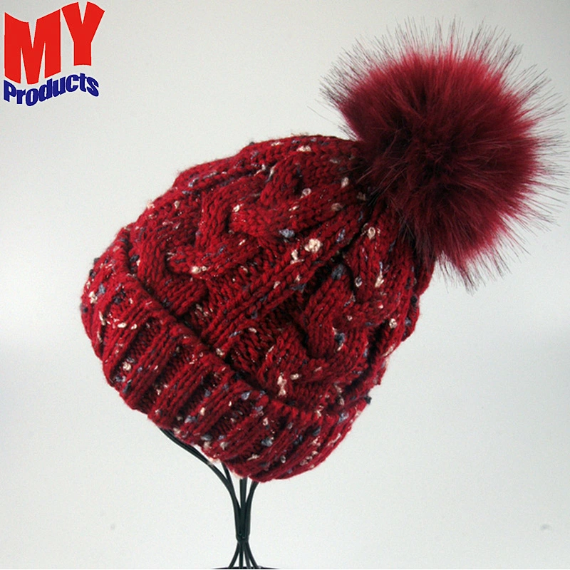 Red Colorful Customized Factory Price Funny Knit Winter Hat Pom Pom Hats