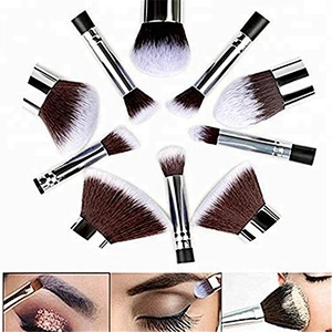 China Manufacturer Customized Logo Black 10pcs Makeup Brush Set With Makeup Bag Holder